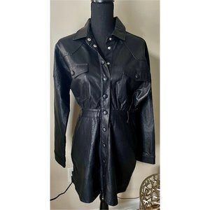 FAB' RIK BLACK FAUX LEATHER LONG SLEEVE DRESS SIZE M